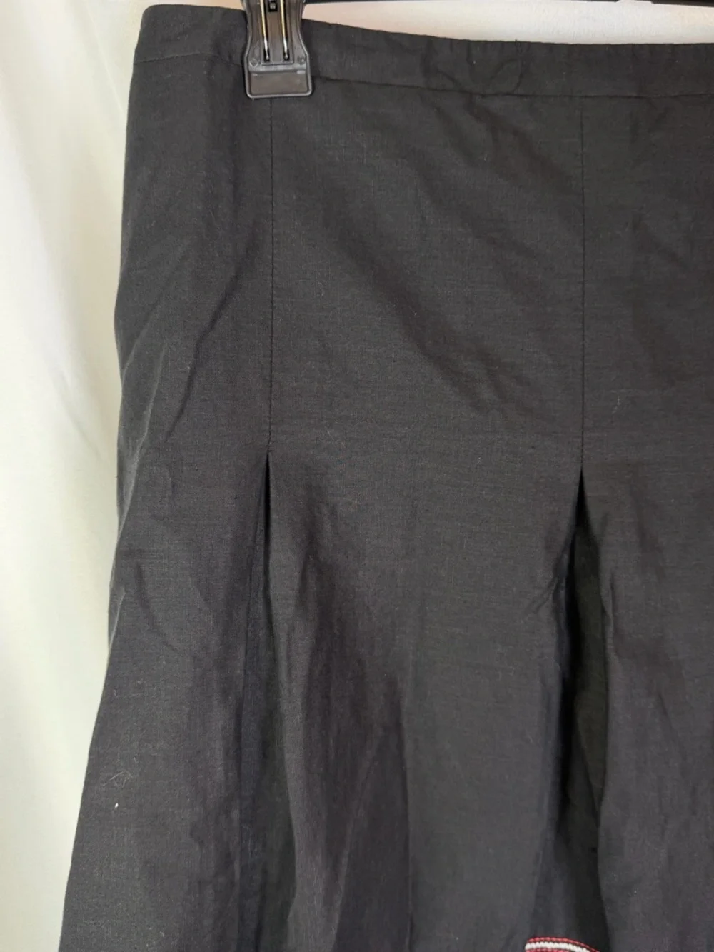 LOFT Black Linen Blend Embroidered A-Line Skirt 16 Boho